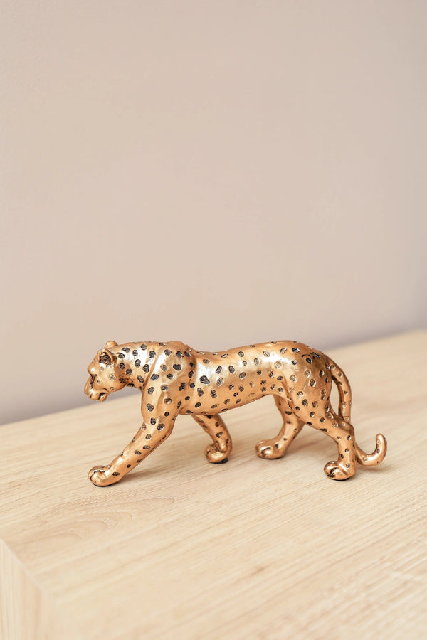 MINI ESCULTURA LEOPARDO DOURADO - Cactos da Maricota